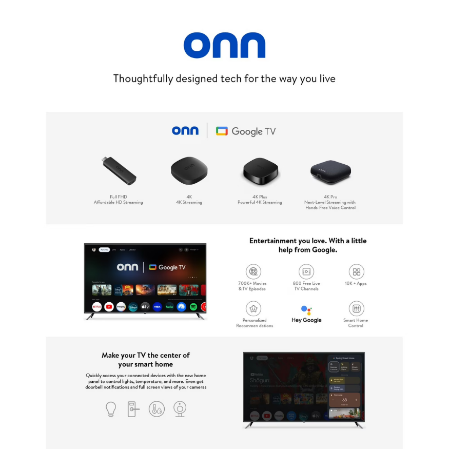 Onn 4K Streaming Device with Google TV | 4K Ultra HD & Voice Remote