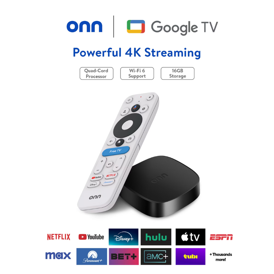 Onn 4K Plus Streaming Device with Google TV | 4K UHD & Dolby Vision